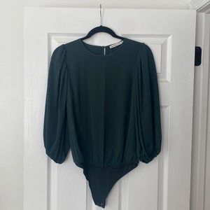Abercrombie dark green puff sleeve body suit